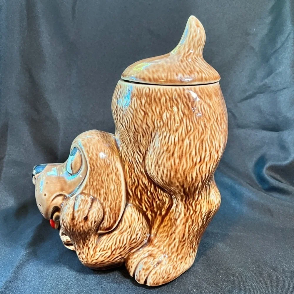 Vintage McCoy Thinking Dog Cookie Jar 0272 USA Brown Puppy Retro Kitchen Pottery